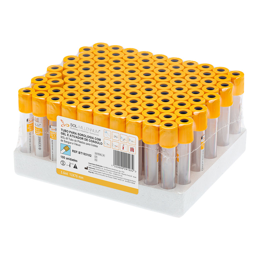 Tubo para Coleta de Sangue A Vácuo com Acelerador de Coágulo e Gel 3,5ml (13 x 75mm / Tampa Amarela) | SOL-M