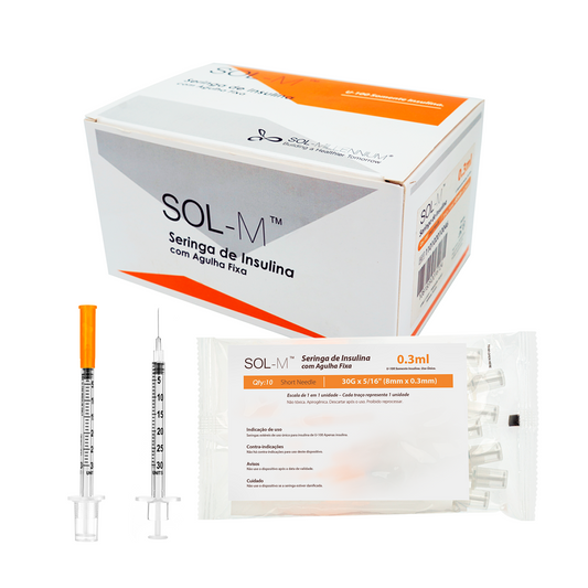 Seringa de insulina 0,3ml com agulha fixa 0,30mm x 8mm (30G) Bag | SOL-M