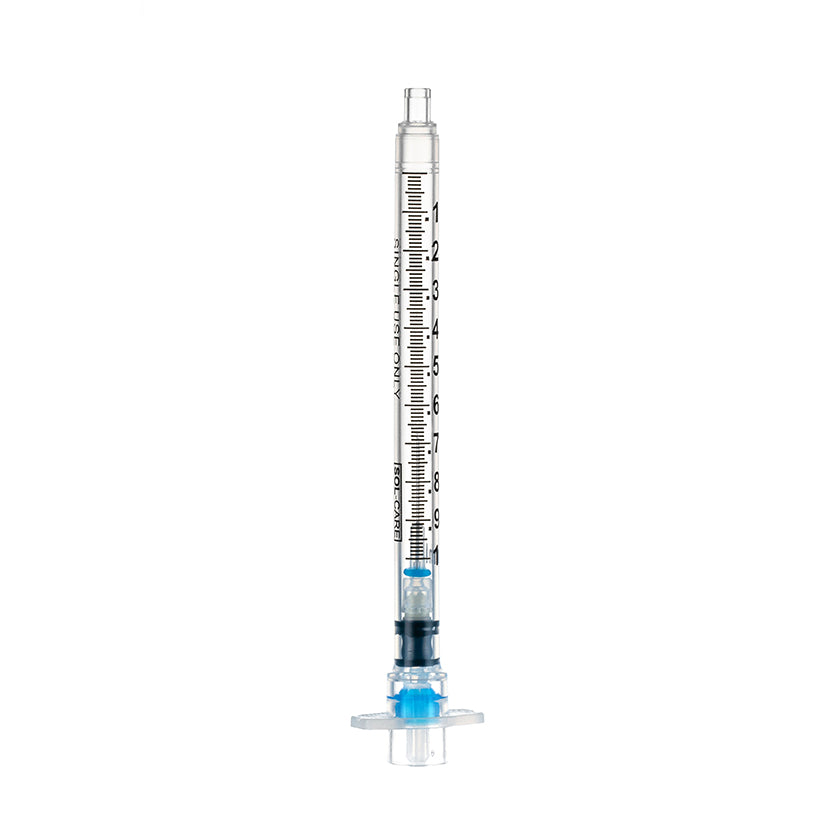 Seringa de Segurança Retrátil para Insulina 100UI (1ml) com Agulha Fixa 0,25x6mm (31G 6mm) | SOL-CARE