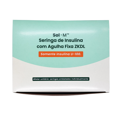 Seringa de insulina 50UI (0,5ml) com agulha fixa 0,25mm x 6mm (31G) Blister | SOL-M