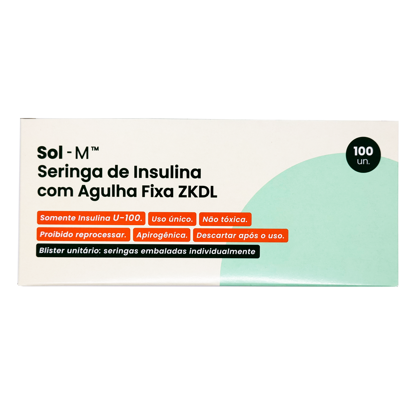 Seringa de insulina 50UI (0,5ml) com agulha fixa 0,25mm x 6mm (31G) Blister | SOL-M