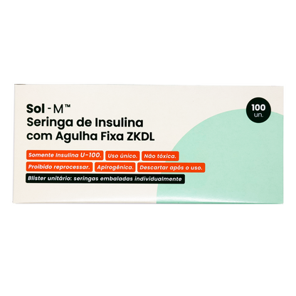 Seringa de insulina 50UI (0,5ml) com agulha fixa 0,25mm x 6mm (31G) Blister | SOL-M