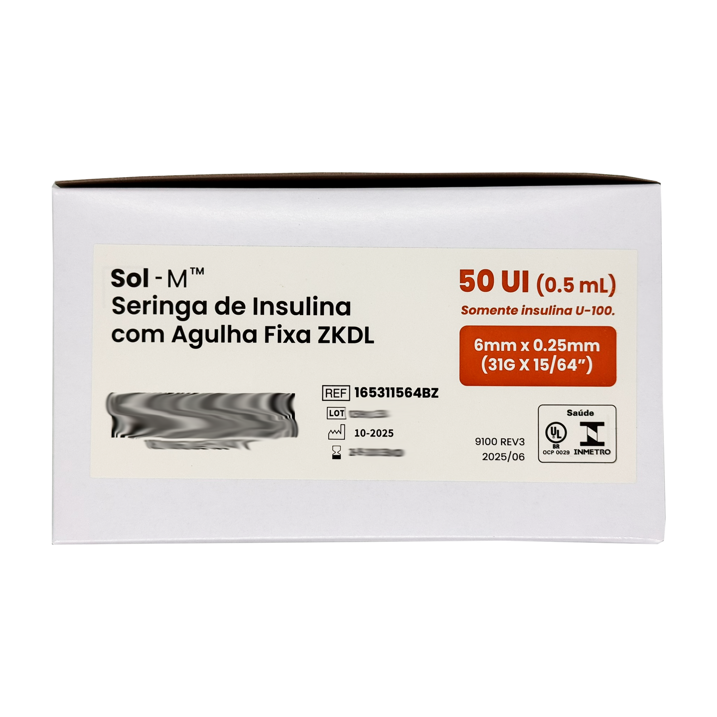 Seringa de insulina 50UI (0,5ml) com agulha fixa 0,25mm x 6mm (31G) Blister | SOL-M