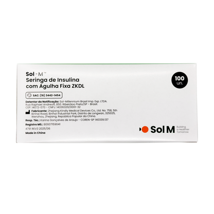 Seringa de insulina 50UI (0,5ml) com agulha fixa 0,25mm x 6mm (31G) Blister | SOL-M