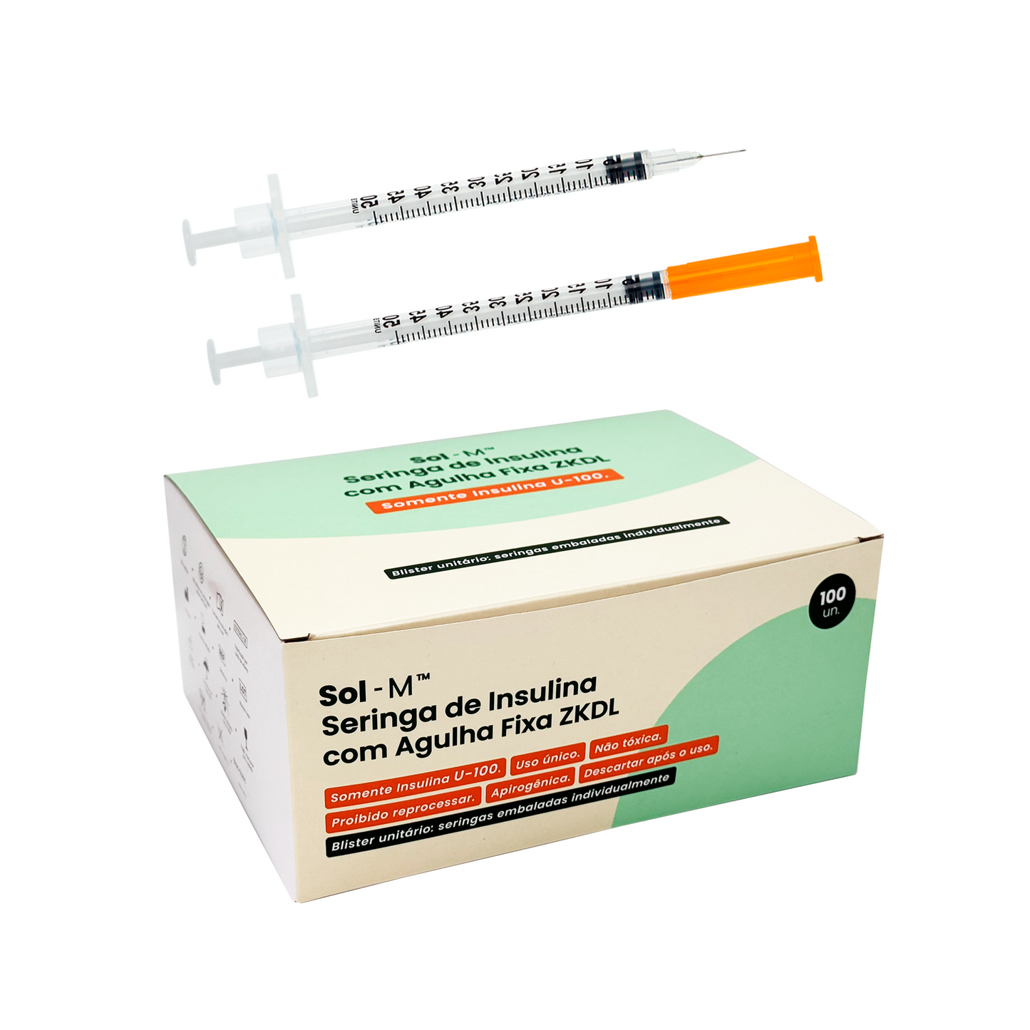 Seringa de insulina 50UI (0,5ml) com agulha fixa 0,25mm x 6mm (31G) Blister | SOL-M