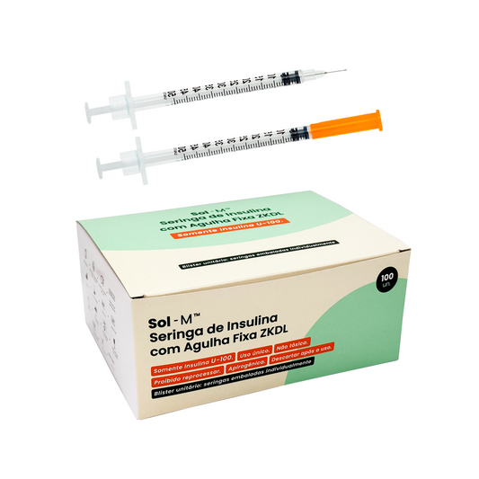 Seringa de insulina 50UI (0,5ml) com agulha fixa 0,25mm x 6mm (31G) Blister | SOL-M