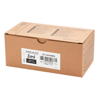 Seringa Luer Lock 3ml com Agulha de Segurança 25x0,7mm (22G*1) | SOL-CARE