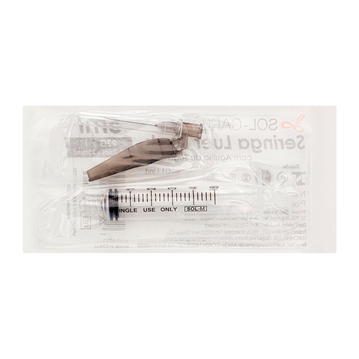 Seringa Luer Lock 5ml com Agulha de Segurança 25x0,7mm (22G*1) | SOL-CARE