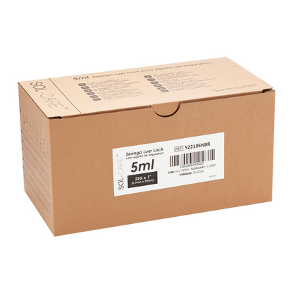 Seringa Luer Lock 5ml com Agulha de Segurança 25x0,7mm (22G*1) | SOL-CARE