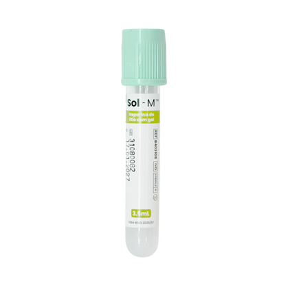 Tubo para Coleta de Sangue a Vácuo – Heparina de Lítio com Gel - Tampa Verde Claro 3.5ml | SOL-M