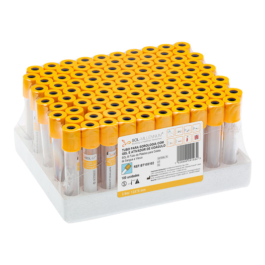 Tubo para Coleta de Sangue A Vácuo com Acelerador de Coágulo e Gel 3,5ml (13 x 75mm / Tampa Amarela) | SOL-M