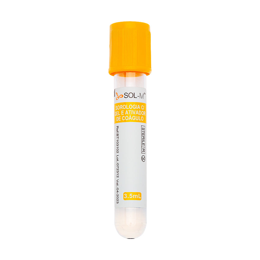 Tubo para Coleta de Sangue A Vácuo com Acelerador de Coágulo e Gel 3,5ml (13 x 75mm / Tampa Amarela) | SOL-M