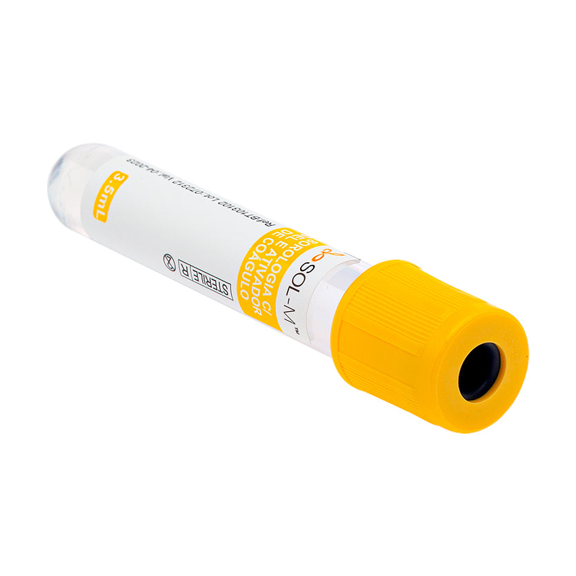 Tubo para Coleta de Sangue A Vácuo com Acelerador de Coágulo e Gel 3,5ml (13 x 75mm / Tampa Amarela) | SOL-M