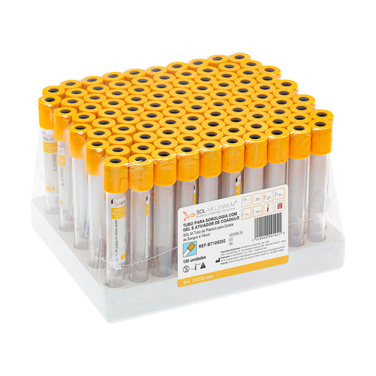 Tubo para Coleta de Sangue A Vácuo com Acelerador de Coágulo e Gel 5ml (13 x 100mm / Tampa Amarela) | SOL-M