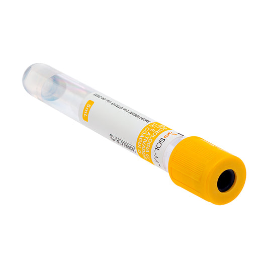 Tubo para Coleta de Sangue A Vácuo com Acelerador de Coágulo e Gel 5ml (13 x 100mm / Tampa Amarela) | SOL-M
