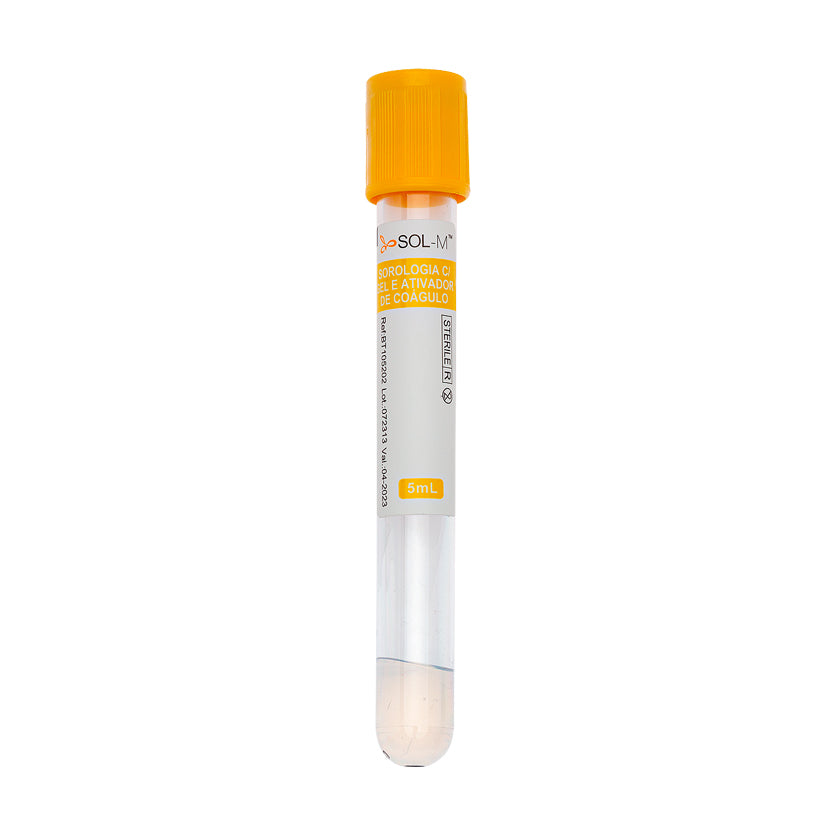 Tubo para Coleta de Sangue A Vácuo com Acelerador de Coágulo e Gel 5ml (13 x 100mm / Tampa Amarela) | SOL-M
