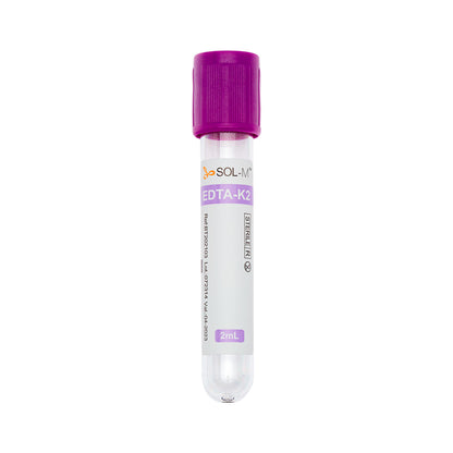 Tubo para Coleta de Sangue A Vácuo com K2 EDTA 2ml (13 x 75mm / Tampa Roxa) | SOL-M
