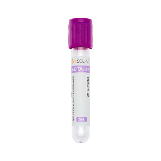 Tubo para Coleta de Sangue A Vácuo com K2 EDTA 2ml (13 x 75mm / Tampa Roxa) | SOL-M