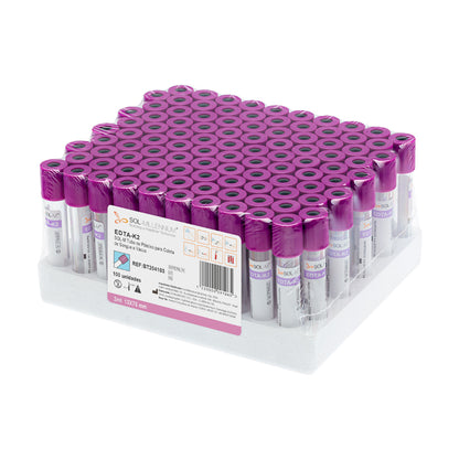 Tubo para Coleta de Sangue A Vácuo com K2 EDTA 2ml (13 x 75mm / Tampa Roxa) | SOL-M