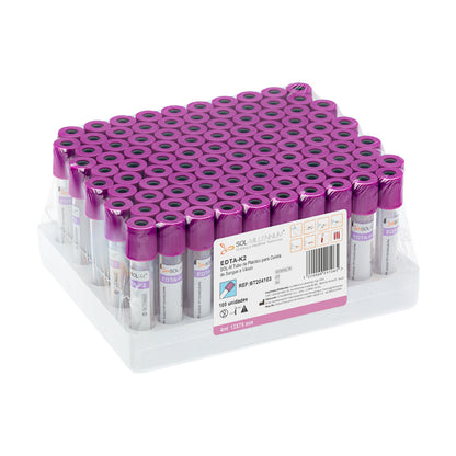 Tubo para Coleta de Sangue A Vácuo com K2 EDTA 4ml (13 x 75mm / Tampa Roxa) | SOL-M
