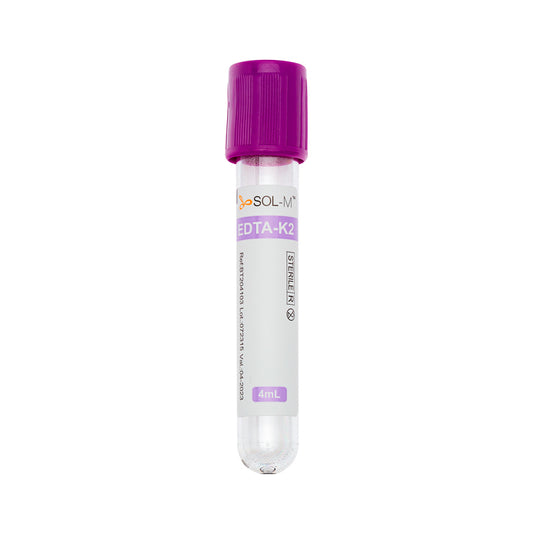 Tubo para Coleta de Sangue A Vácuo com K2 EDTA 4ml (13 x 75mm / Tampa Roxa) | SOL-M