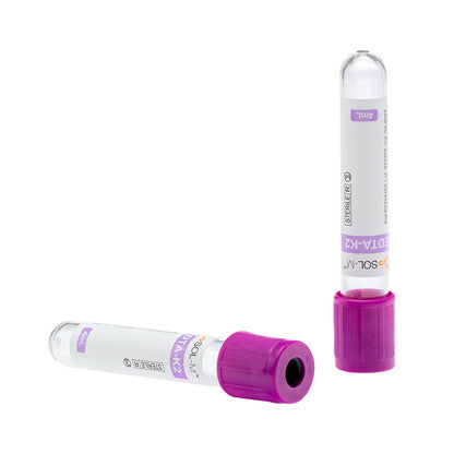 Tubo para Coleta de Sangue A Vácuo com K2 EDTA 4ml (13 x 75mm / Tampa Roxa) | SOL-M