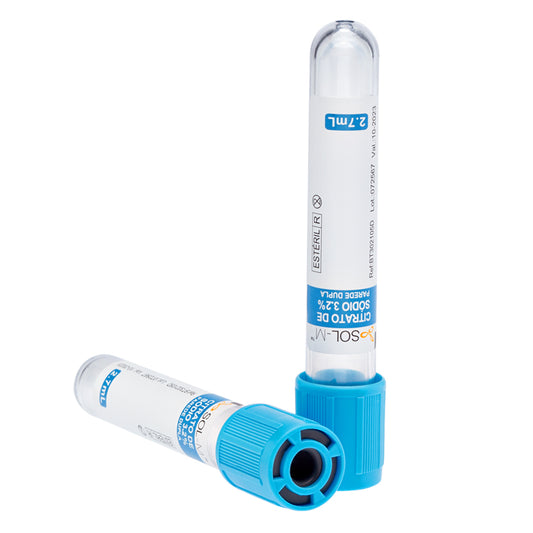 Tubo para Coleta de Sangue A Vácuo Parede Dupla com Citrato de Sódio 3,2% 2,7ml (13 x 75mm / Tampa Azul) | SOL-M