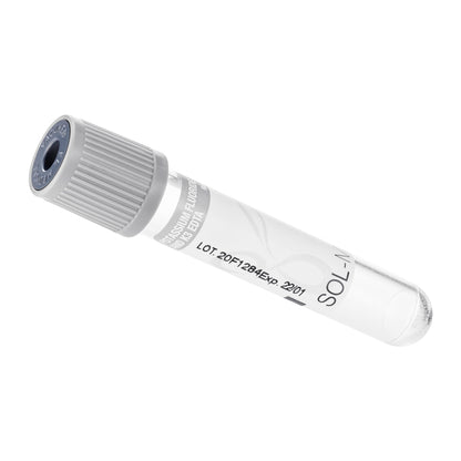 Tubo para Coleta de Sangue A Vácuo com Fluoreto de sódio + EDTA K3 2ml (13 x 75mm / Tampa Cinza) | SOL-M