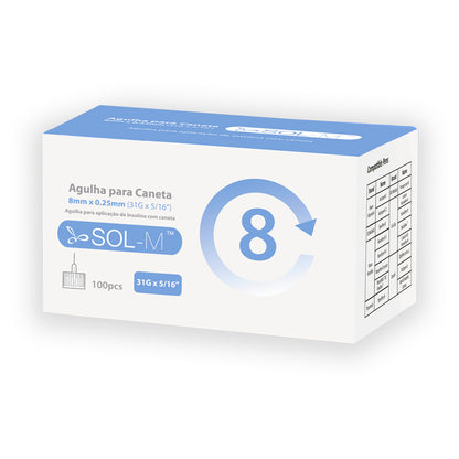 Agulha para Caneta de Insulina 8mm (0,25mm - 3/16 - 31G) | SOL-M