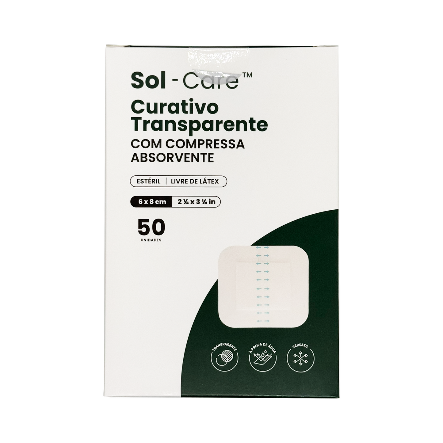 Curativo Transparente com Compressa Absorvente 6cm x 8cm | Sol-Care
