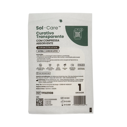 Curativo Transparente com Compressa Absorvente 6cm x 8cm | Sol-Care