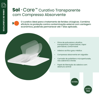 Curativo Transparente com Compressa Absorvente 6cm x 8cm | Sol-Care