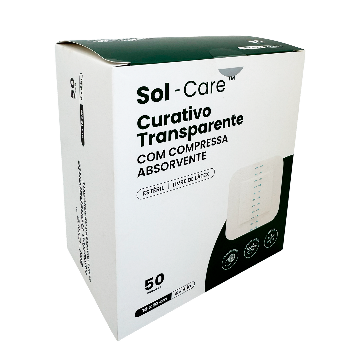 Curativo Transparente com Compressa Absorvente 10cm x 10cm | Sol-Care