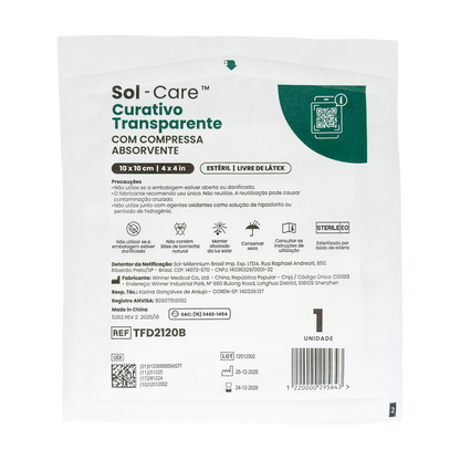 Curativo Transparente com Compressa Absorvente 10cm x 10cm | Sol-Care