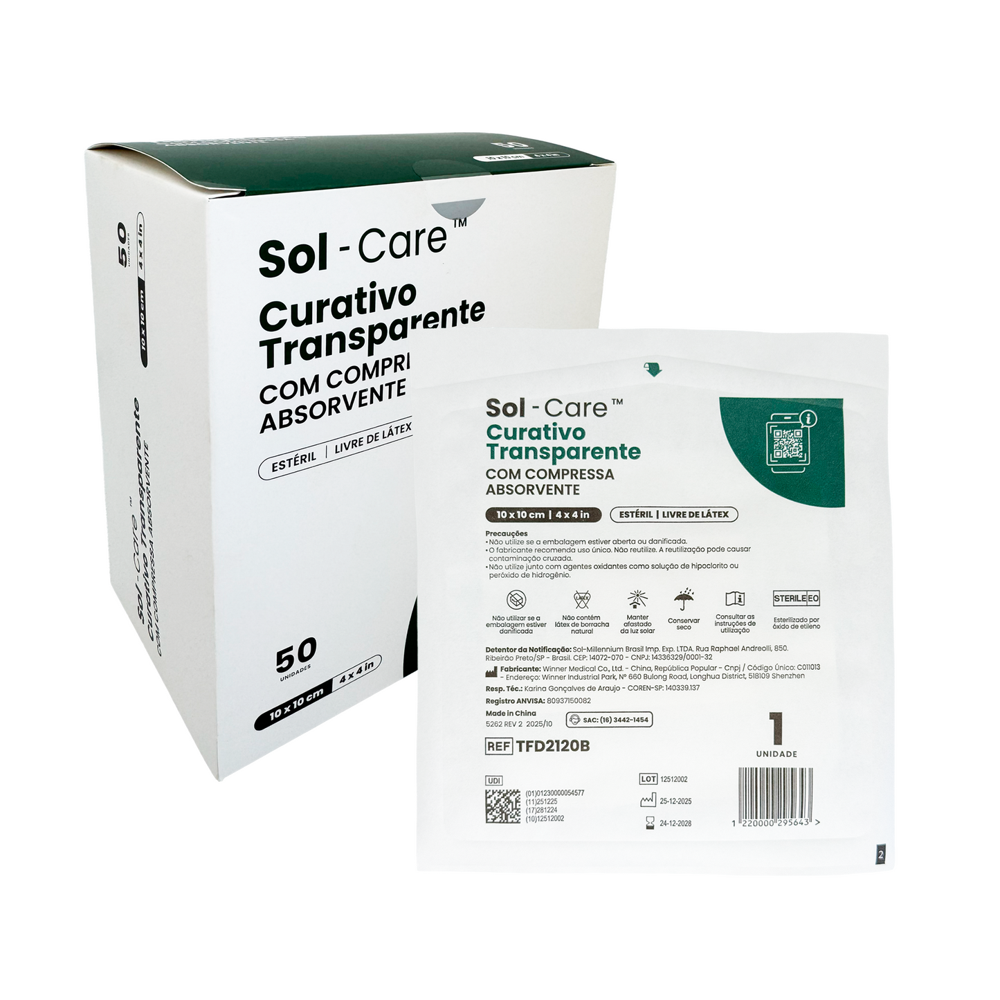 Curativo Transparente com Compressa Absorvente 10cm x 10cm | Sol-Care