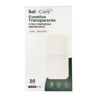 Curativo Transparente com Compressa Absorvente 10cm x 20cm | Sol-Care