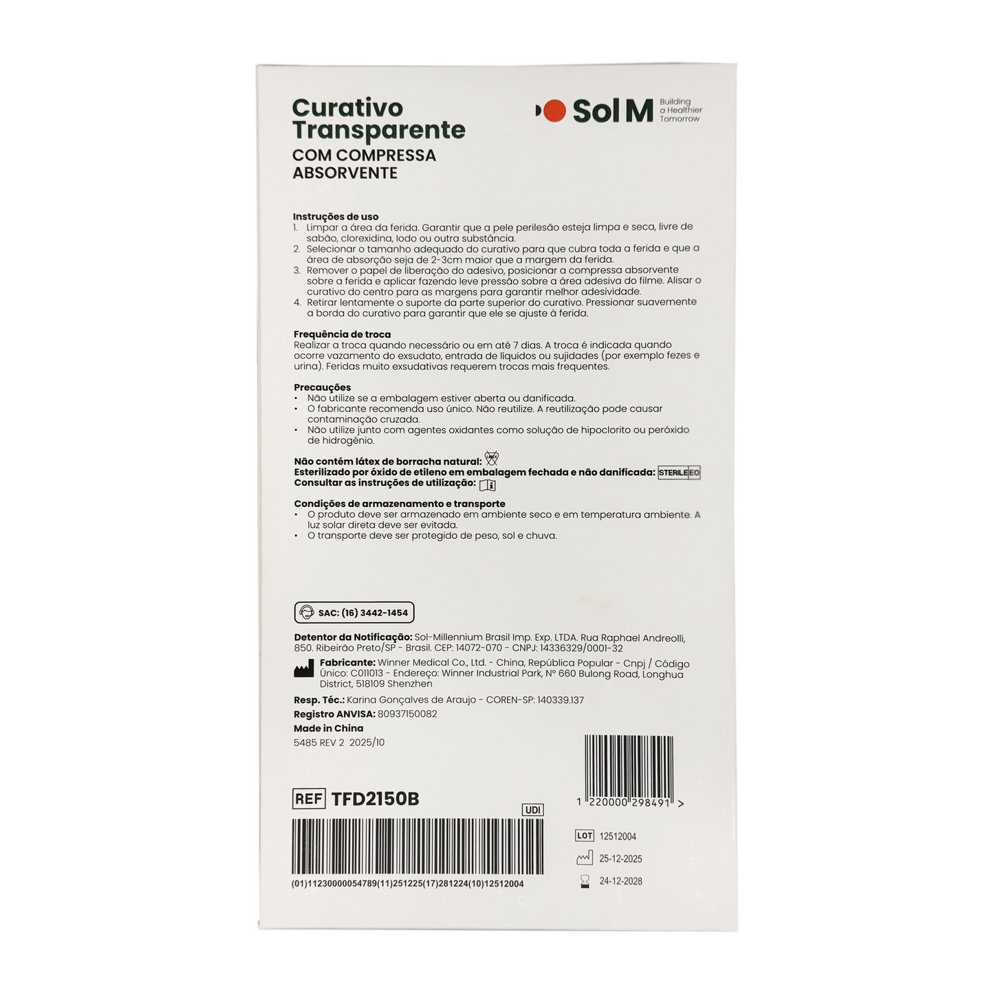Curativo Transparente com Compressa Absorvente 10cm x 20cm | Sol-Care