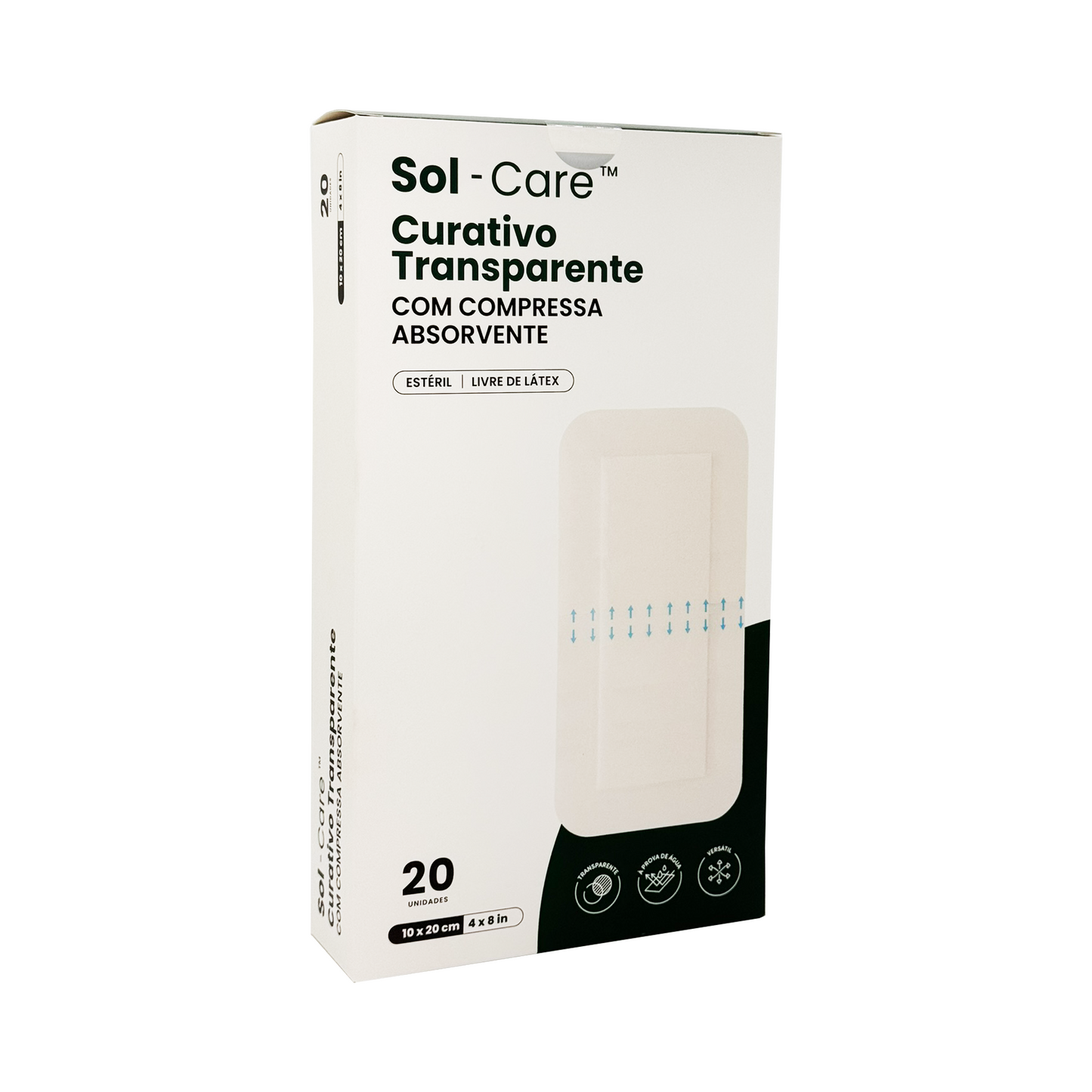 Curativo Transparente com Compressa Absorvente 10cm x 20cm | Sol-Care