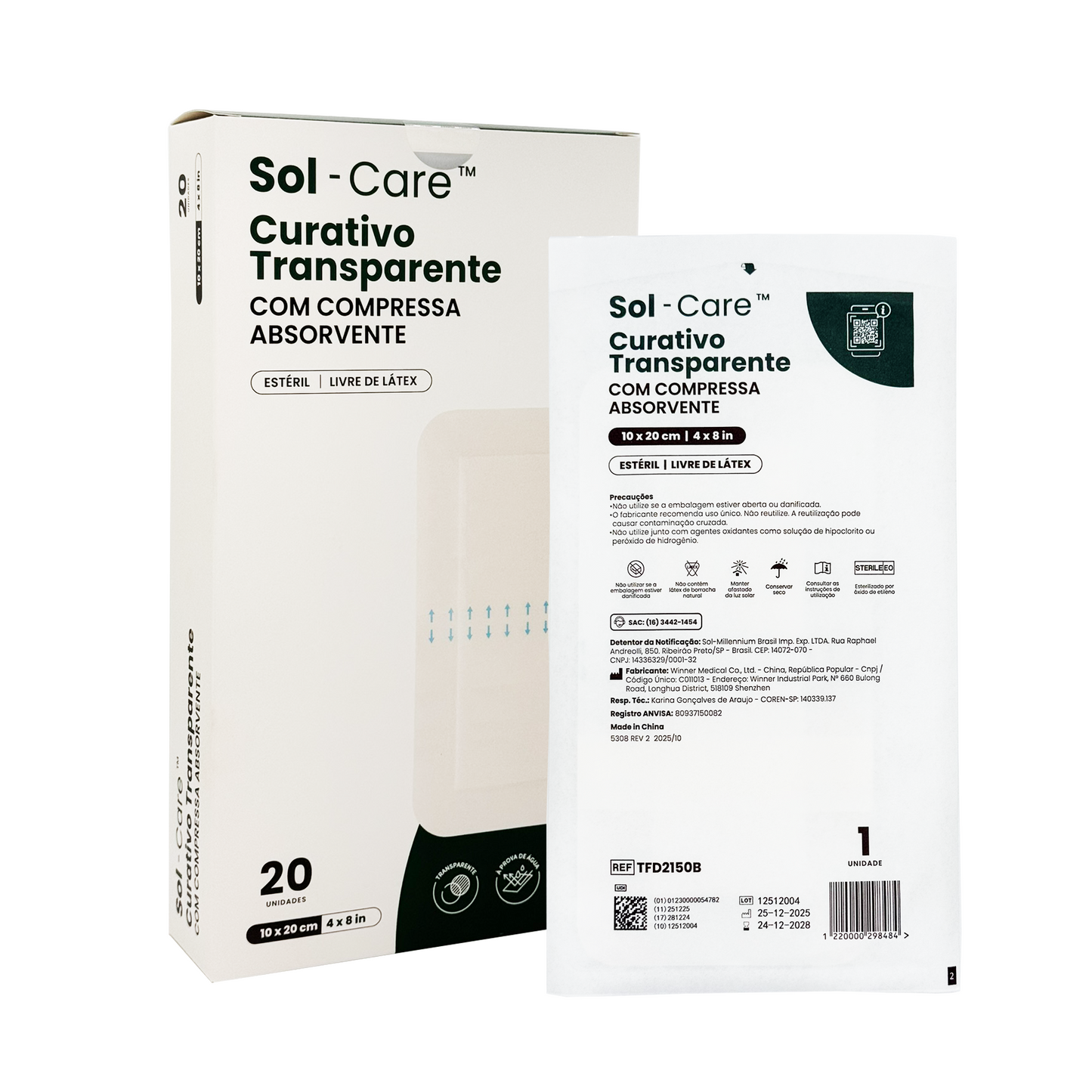 Curativo Transparente com Compressa Absorvente 10cm x 20cm | Sol-Care