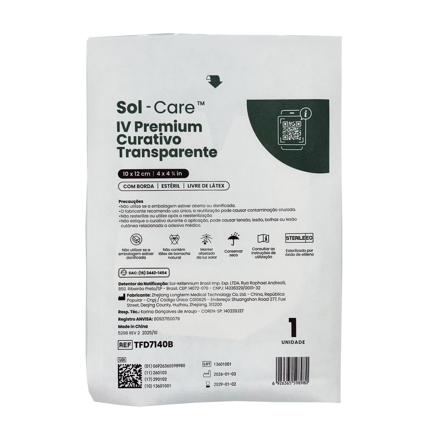 Curativo Transparente IV Premium 10 x 12 - Com Borda - Sem Fenestra | Sol-Care