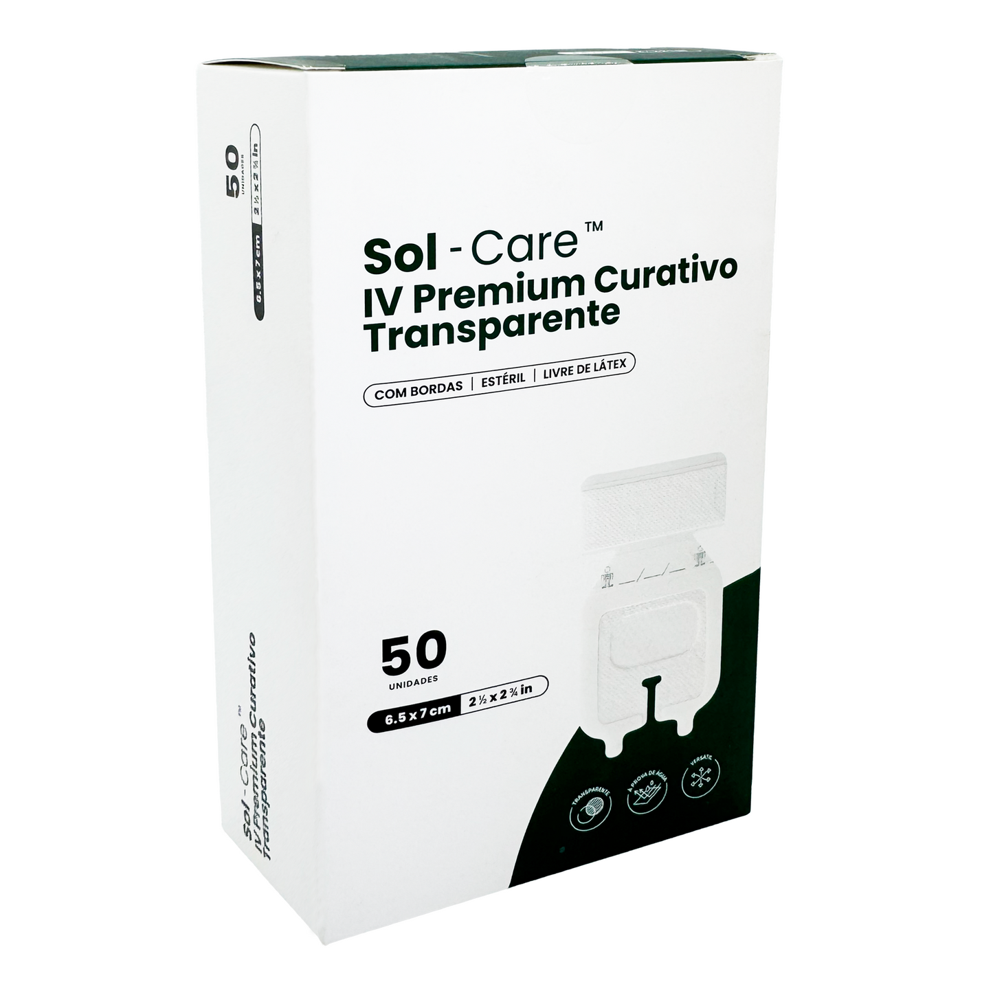 Curativo Transparente IV Premium 6.5 x 7 - Com Borda - Com Fenestra | Sol-Care