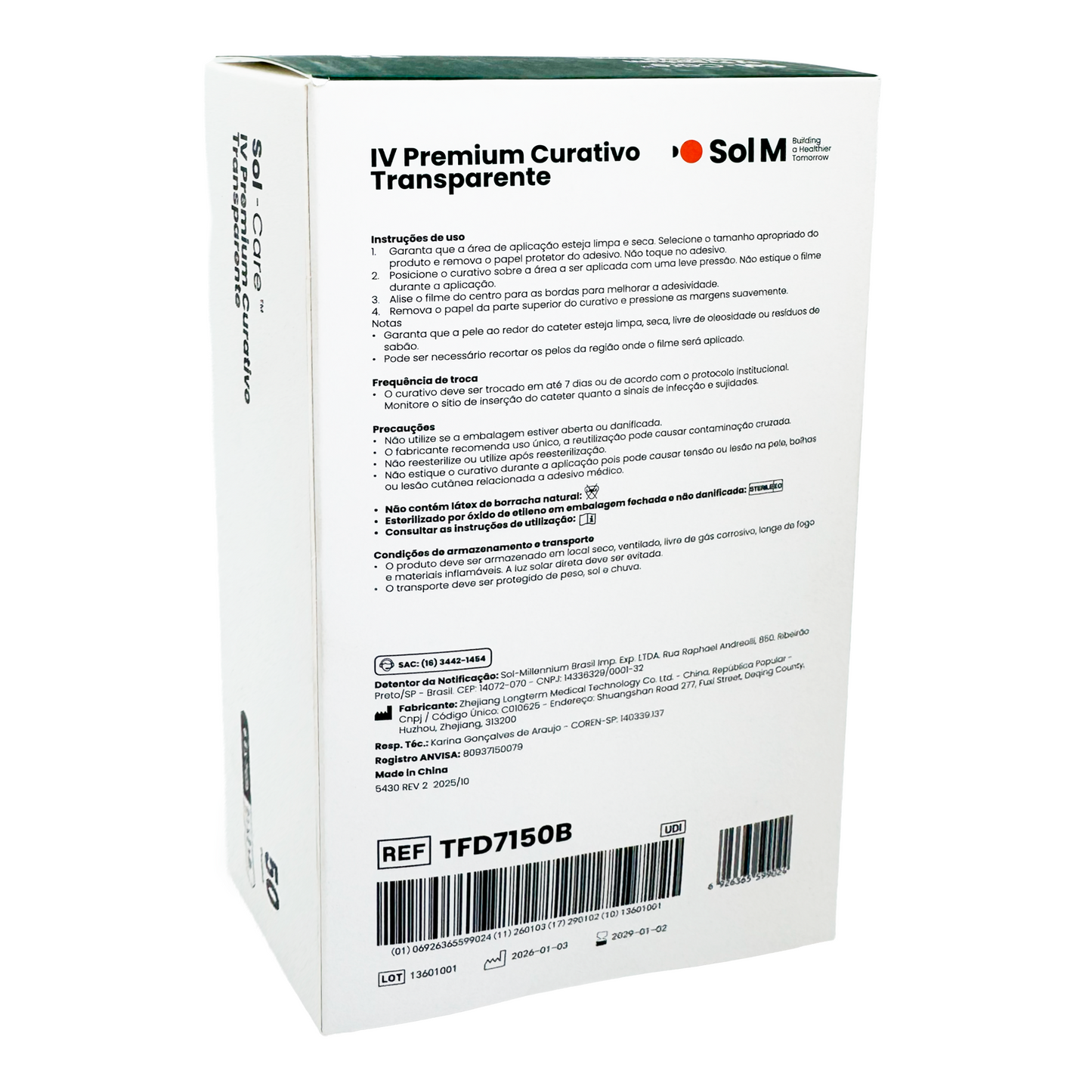 Curativo Transparente IV Premium 6.5 x 7 - Com Borda - Com Fenestra | Sol-Care