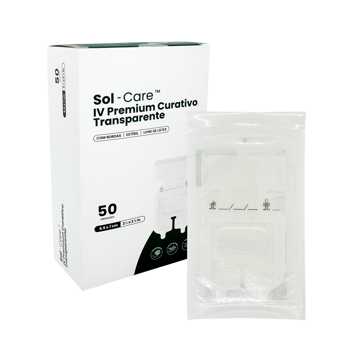 Curativo Transparente IV Premium 6.5 x 7 - Com Borda - Com Fenestra | Sol-Care