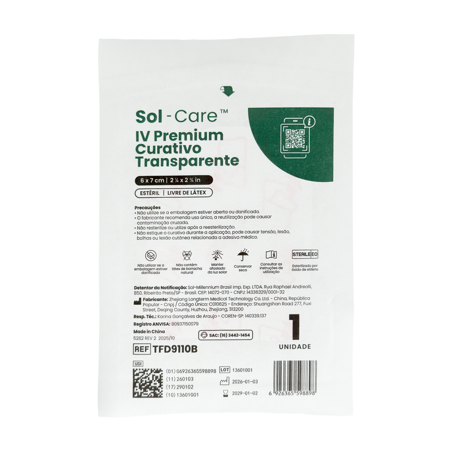 Curativo Transparente IV Premium 6 x 7 - Sem Borda - Sem Fenestra | Sol-Care