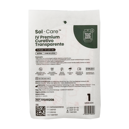 Curativo Transparente IV Premium 7 x 9 - Sem Borda - Com Fenestra | Sol-Care