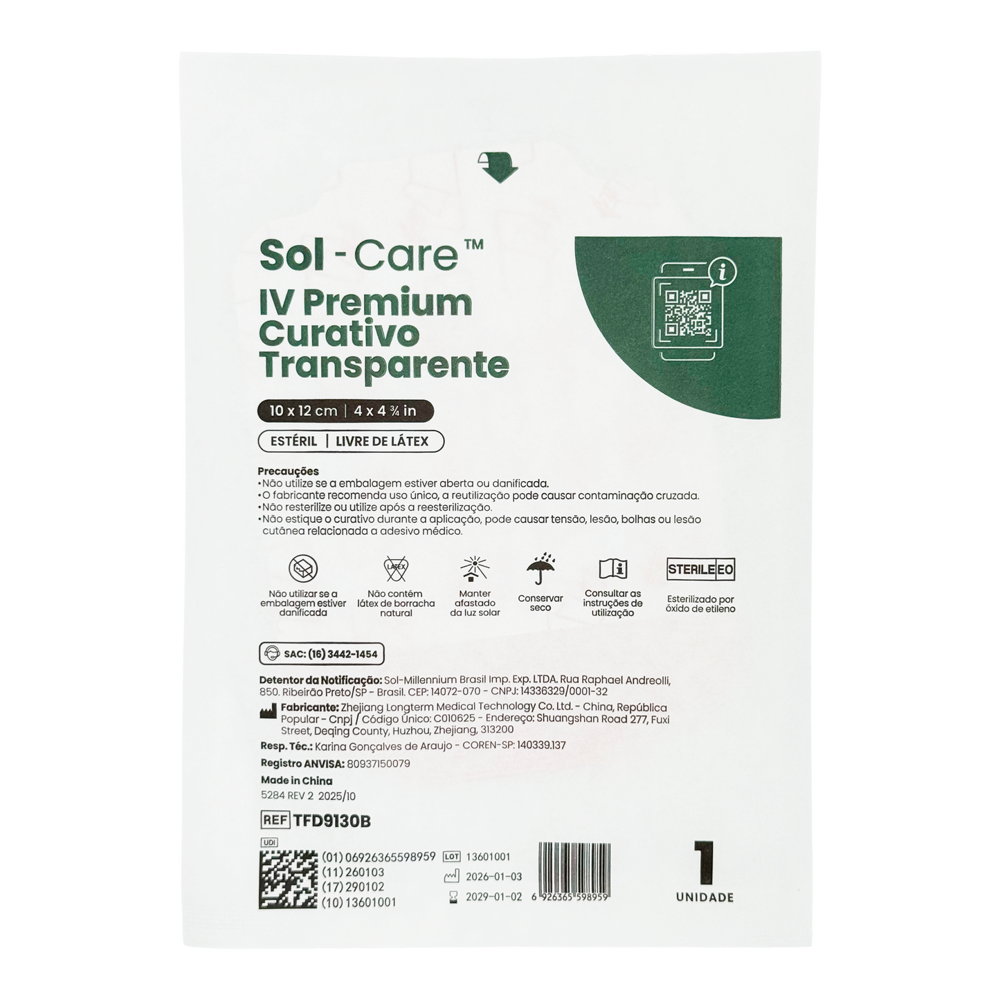 Curativo Transparente IV Premium 10 x 12 - Sem Borda - Sem Fenestra | Sol-Care